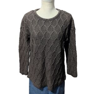 Pure Jill Diamond Pattern Brown Knit Sweater Fall Basics Top Crewneck Cable Knit